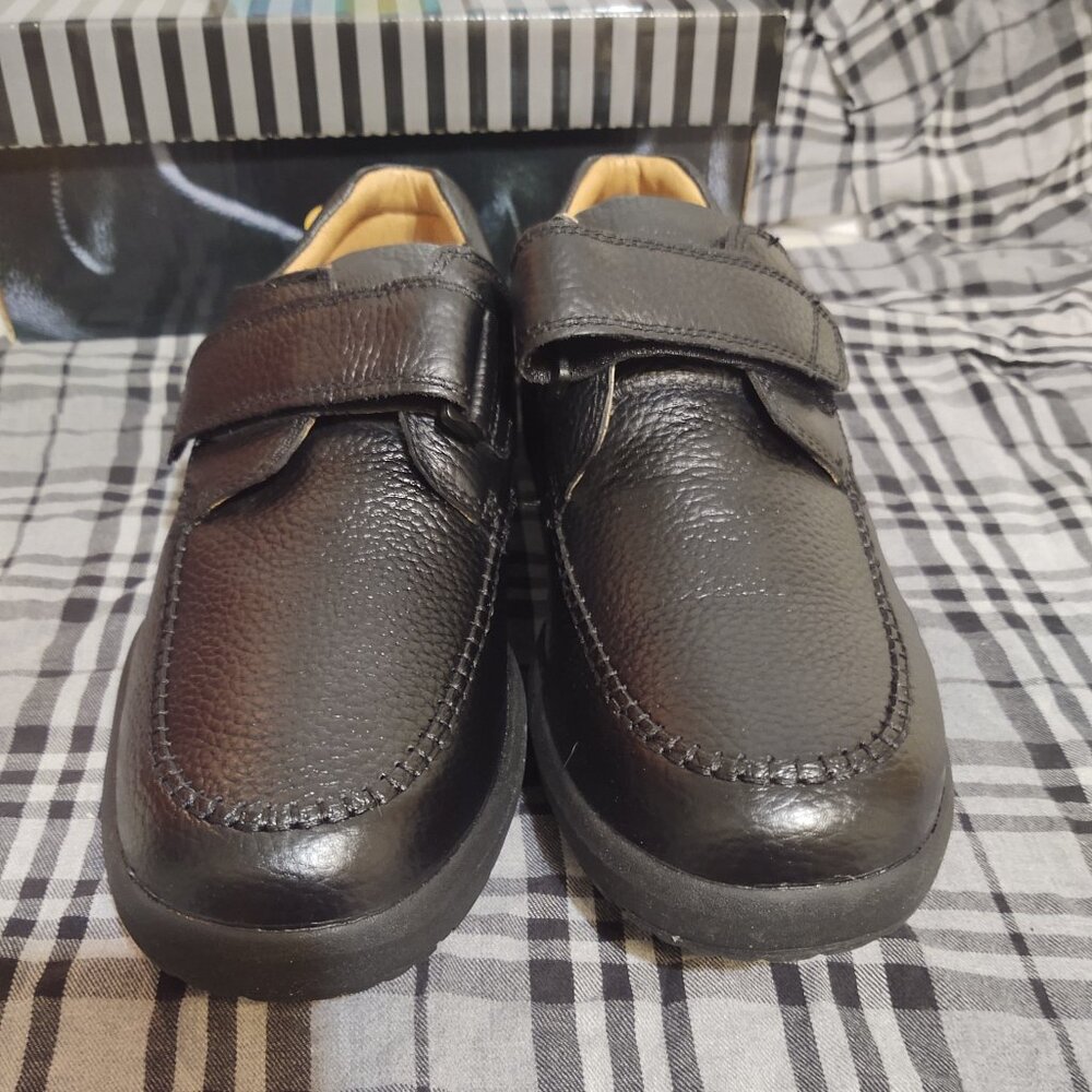 NIB Dr. Comfort "Scott" black leather shoes with velcro US size 14 M,  STK:9210